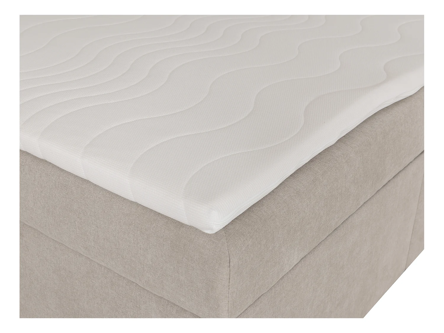 Cama con cabecero de madera enmarcada + canapés abatibles + colchón + sobrecolchón - 180 x 200 cm - Tela - Beige - SIAKI de YSMÉE