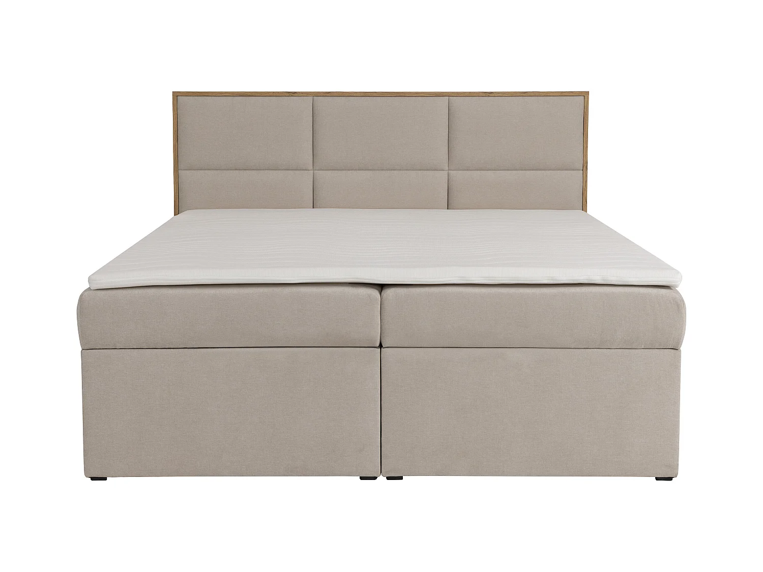 Cama con cabecero de madera enmarcada + canapés abatibles + colchón + sobrecolchón - 180 x 200 cm - Tela - Beige - SIAKI de YSMÉE