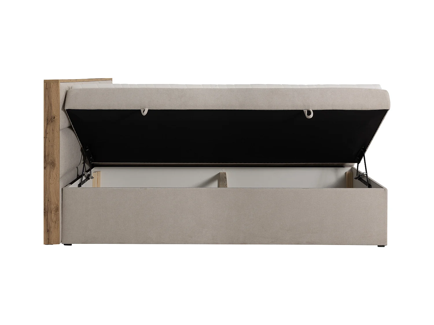 Cama con cabecero de madera enmarcada + canapés abatibles + colchón + sobrecolchón - 180 x 200 cm - Tela - Beige - SIAKI de YSMÉE
