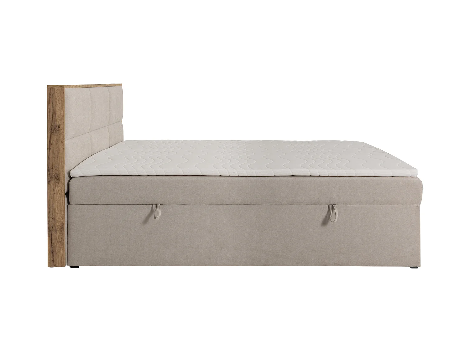 Cama con cabecero de madera enmarcada + canapés abatibles + colchón + sobrecolchón - 180 x 200 cm - Tela - Beige - SIAKI de YSMÉE