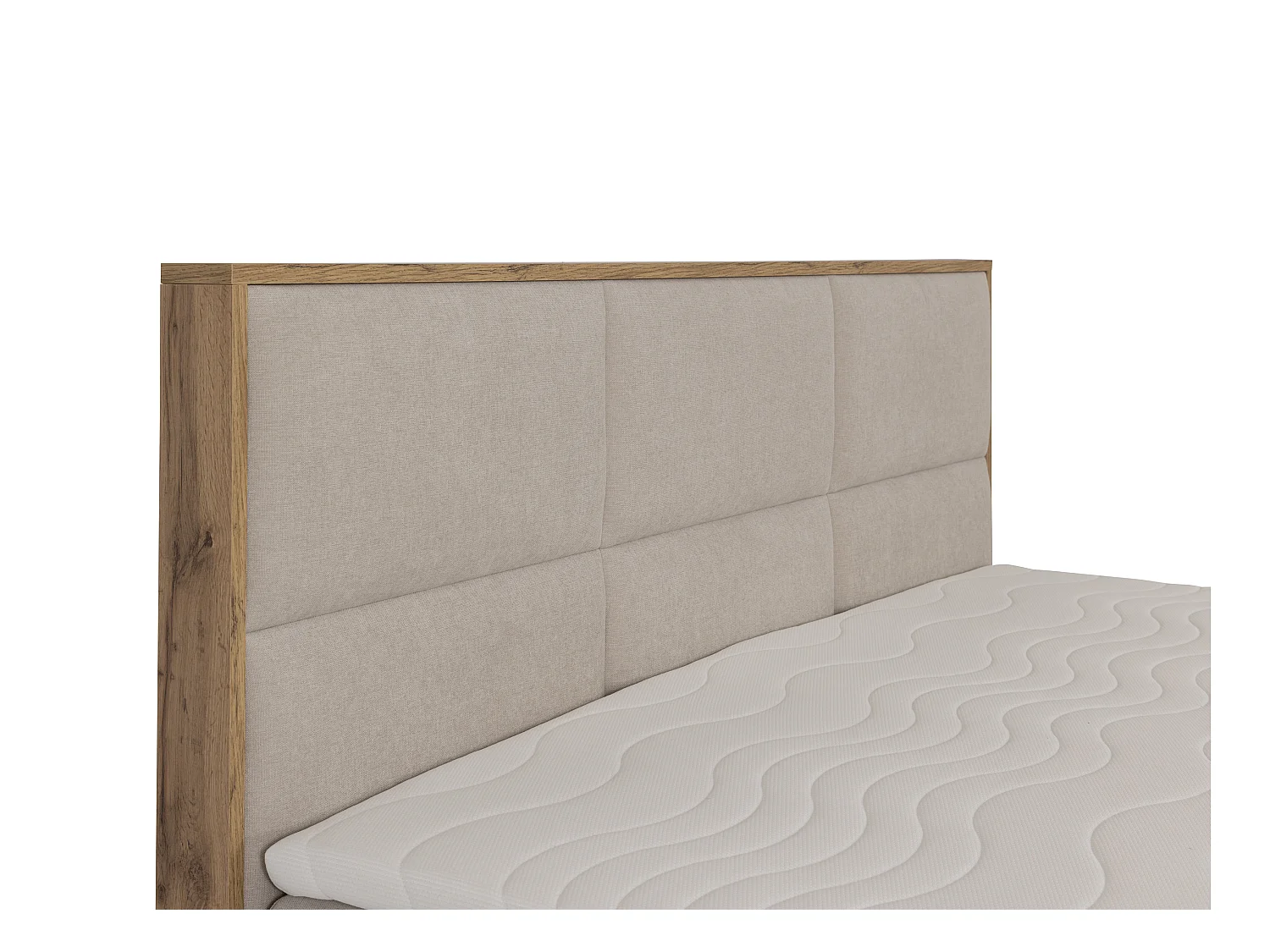 Cama con cabecero de madera enmarcada + canapés abatibles + colchón + sobrecolchón - 180 x 200 cm - Tela - Beige - SIAKI de YSMÉE