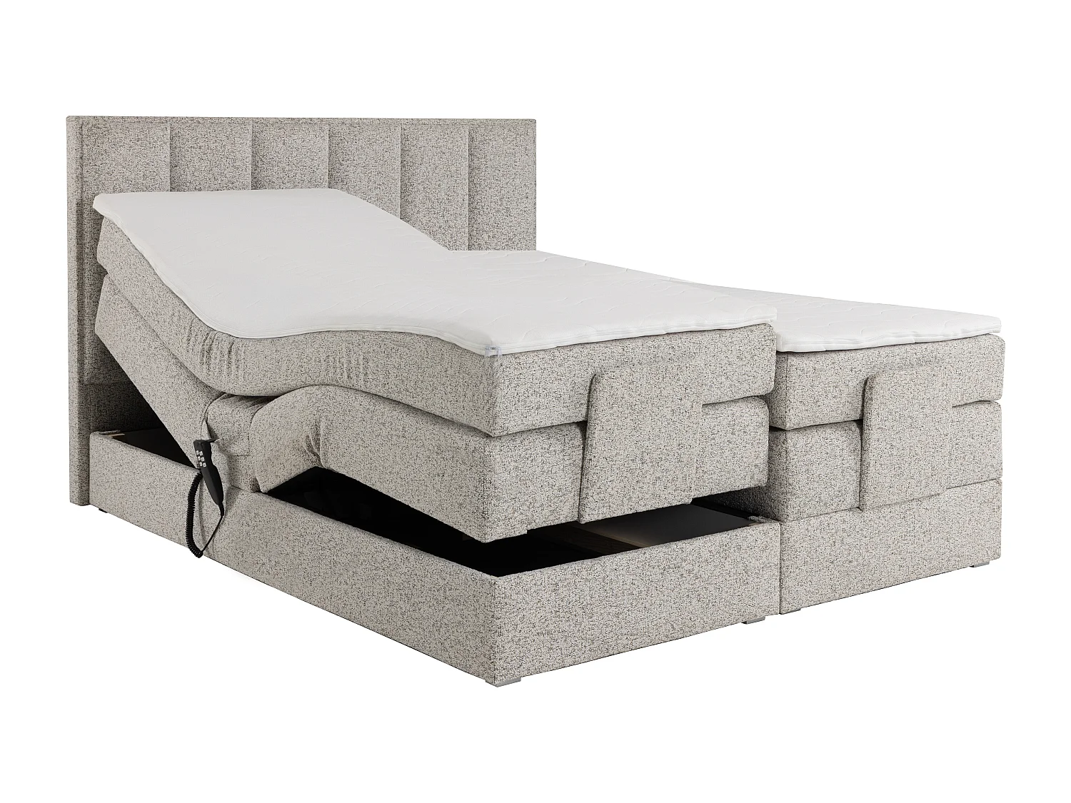 Ensemble complet boxspring tête de lit + sommiers relaxation électrique + matelas + surmatelas - 2 x 80 x 200 cm - Tissu - Beige - KALASI de PALACIO