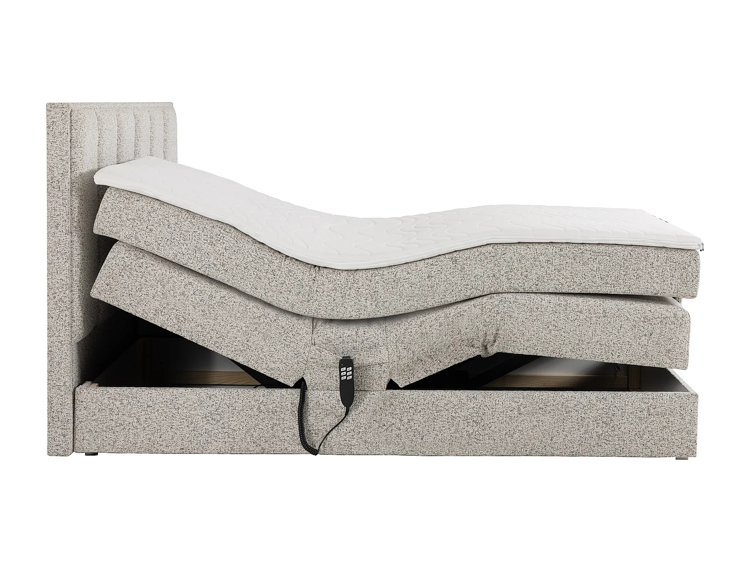 Ensemble complet boxspring tête de lit + sommiers relaxation électrique + matelas + surmatelas - 2 x 80 x 200 cm - Tissu - Beige - KALASI de PALACIO