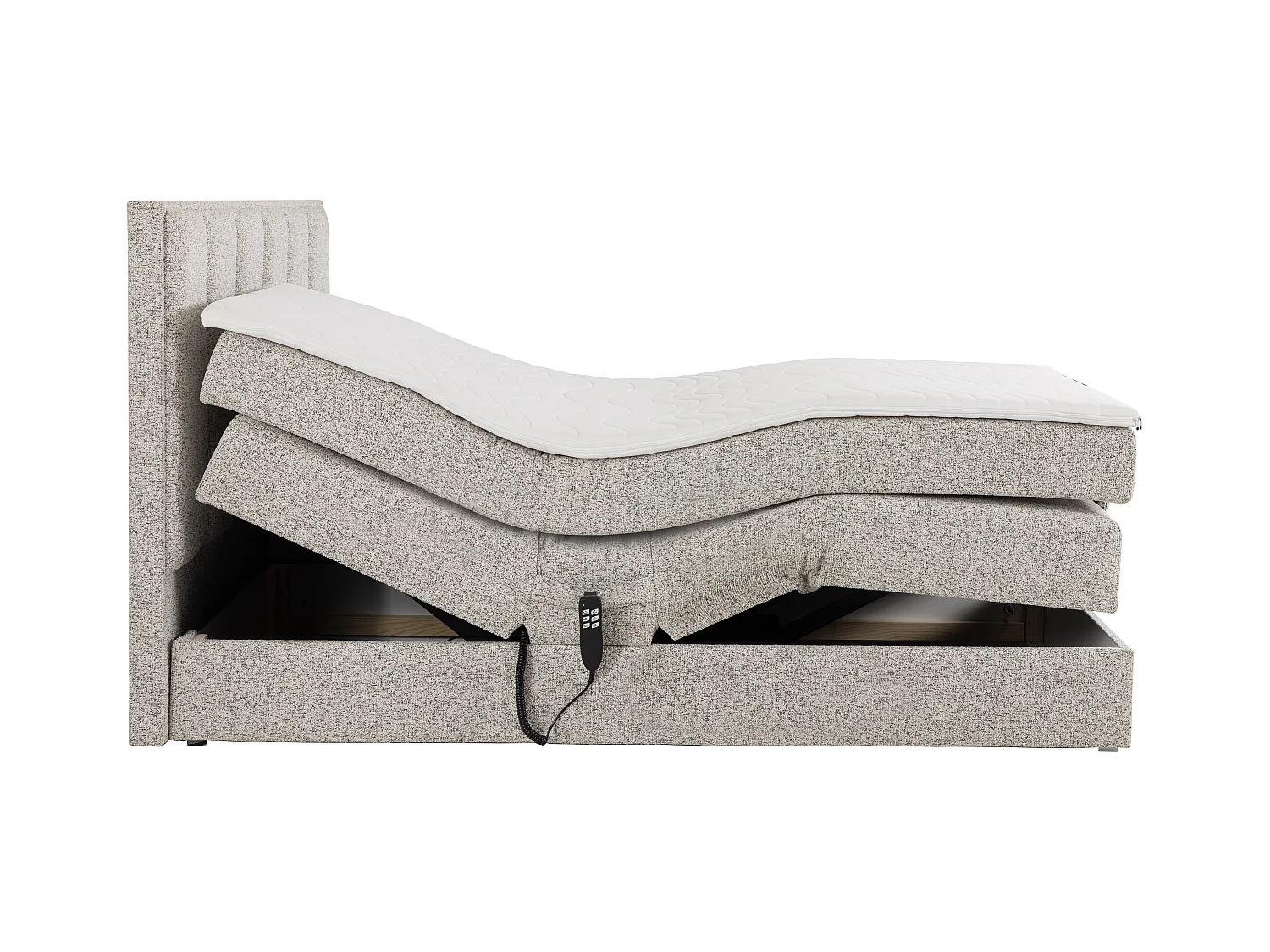 Komplett boxspring sett med hodegavl + elektrisk regulerbare sengebunner + madrass + overmadrass - 2 x 90 x 200 cm - Stoff - Beige - KALASI fra PALACIO