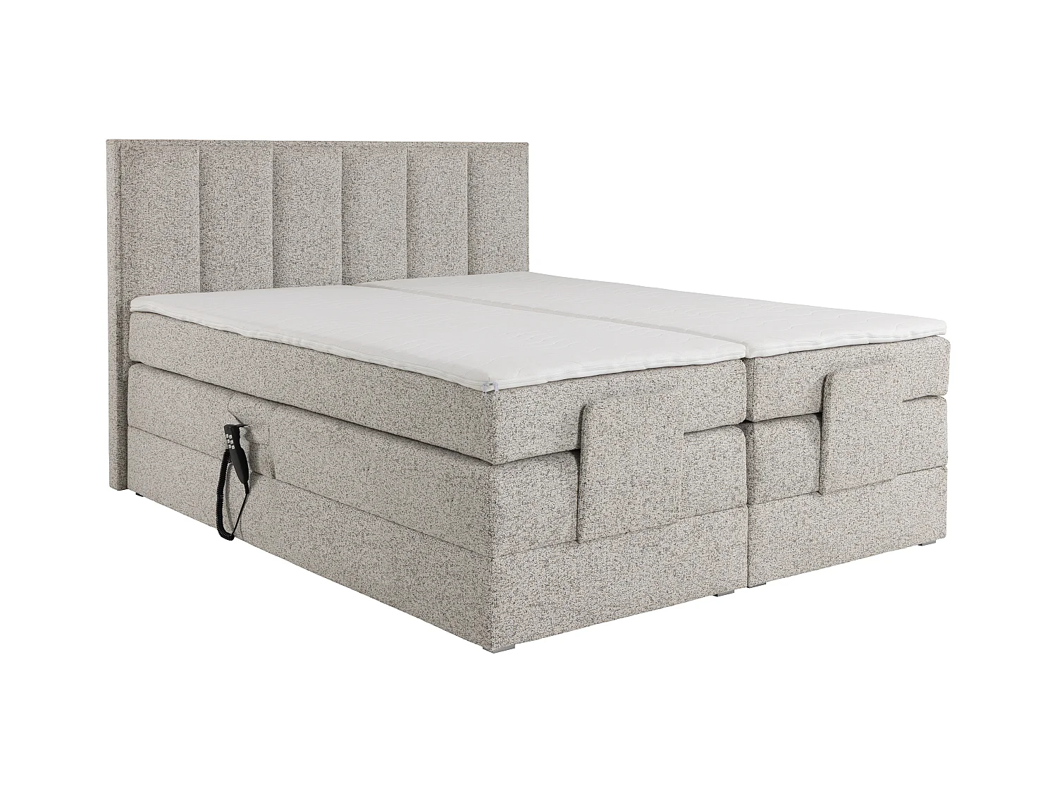 Ensemble complet boxspring tête de lit + sommiers relaxation électrique + matelas + surmatelas - 2 x 90 x 200 cm - Tissu - Beige - KALASI de PALACIO