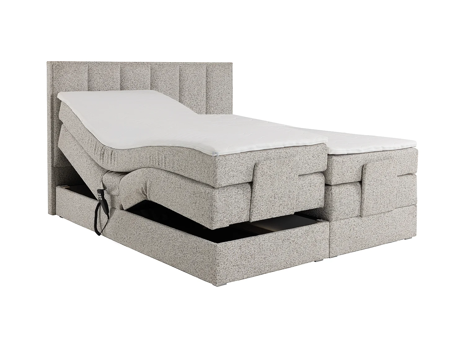 Ensemble complet boxspring tête de lit + sommiers relaxation électrique + matelas + surmatelas - 2 x 90 x 200 cm - Tissu - Beige - KALASI de PALACIO