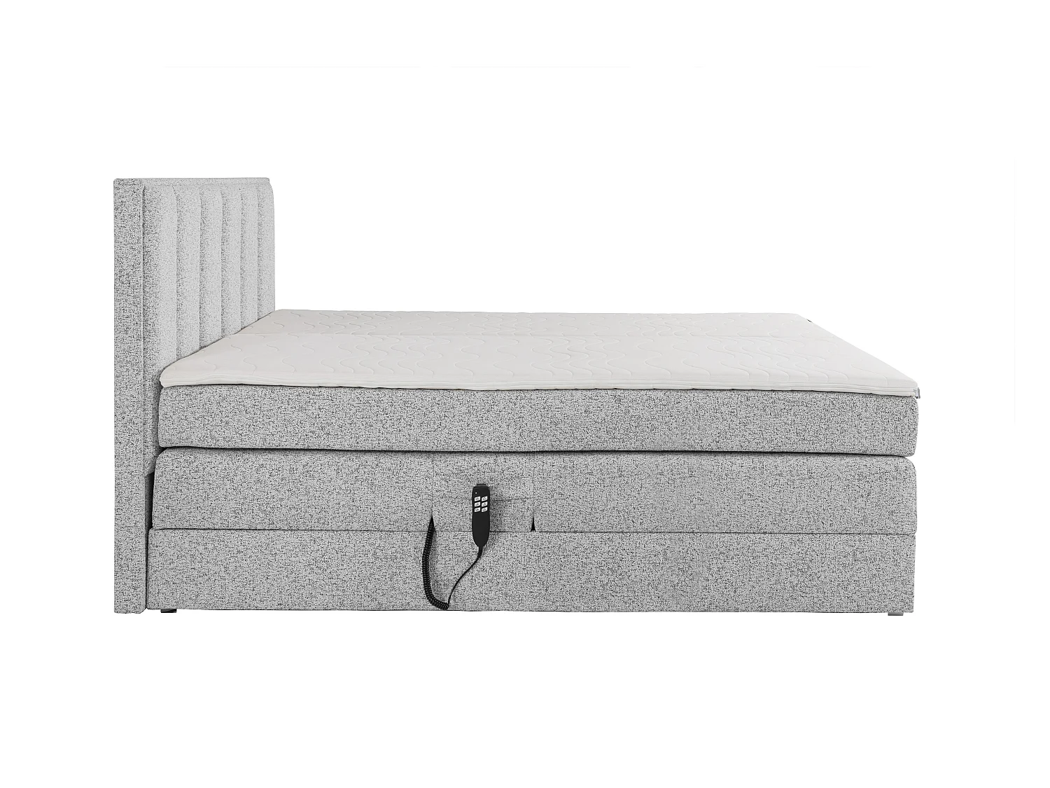 Komplet boxspring sengegaushuskynhoved + trælamelbund boksejerramme + madras + ovedmadras med hoved, boxmadras- og trådans lamelbund med madras, åade til elektrisk justerbar sengellos + topromgåtagen - 2 x 80 x 200 cm - Stof - Grå - KALASI af PALACIO