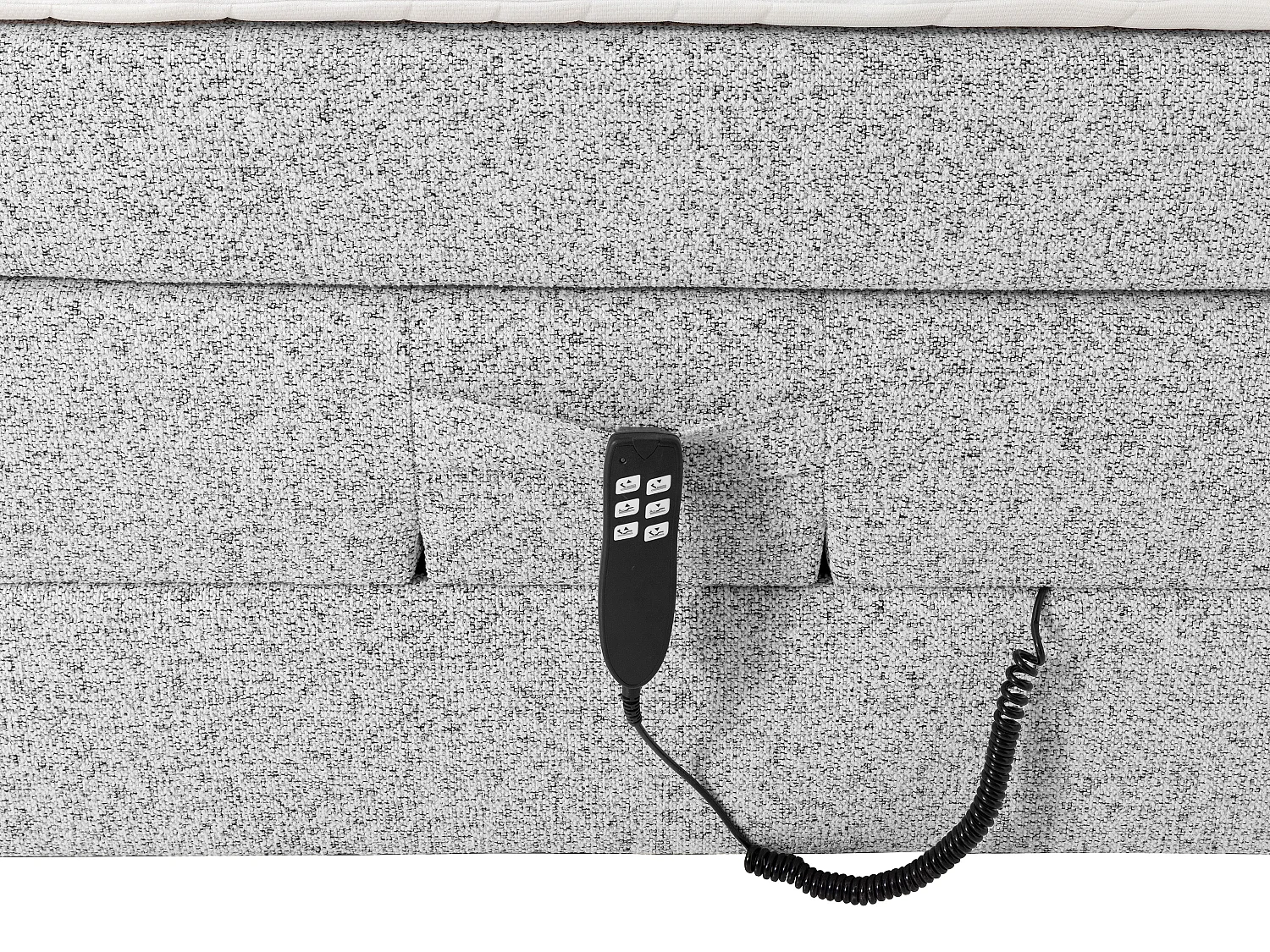 Komplet boxspring sengegaushuskynhoved + trælamelbund boksejerramme + madras + ovedmadras med hoved, boxmadras- og trådans lamelbund med madras, åade til elektrisk justerbar sengellos + topromgåtagen - 2 x 80 x 200 cm - Stof - Grå - KALASI af PALACIO