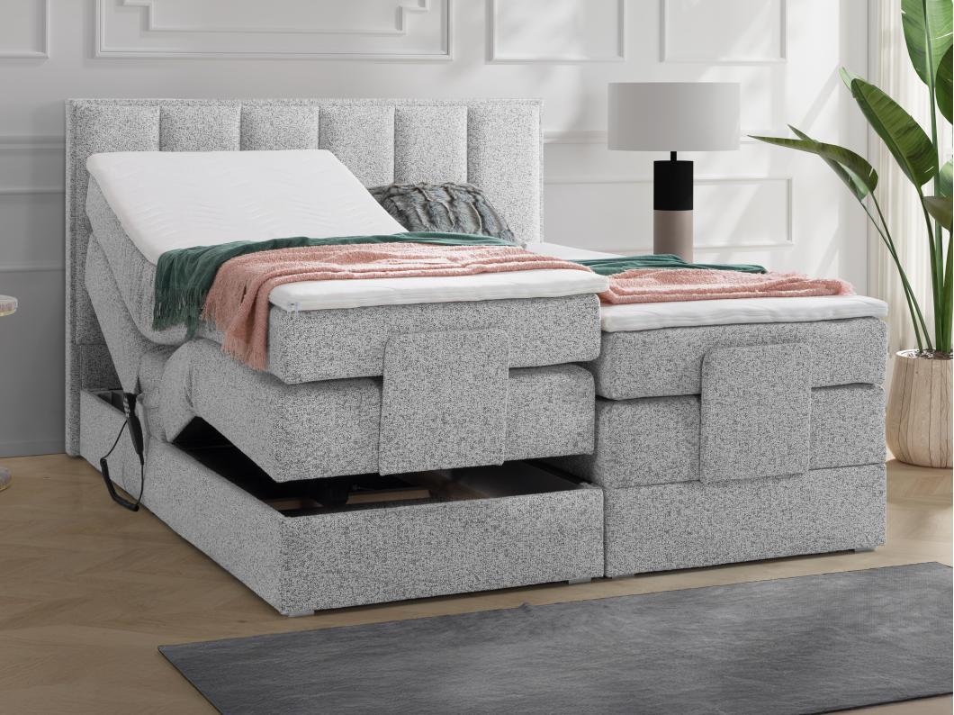 Conjunto completo boxspring cabeceira cama + sommiers articulados elétricos + colchão + sobrecolchão 2 x 80 x 200 cm tecido cinza - KALASI de PALACIO