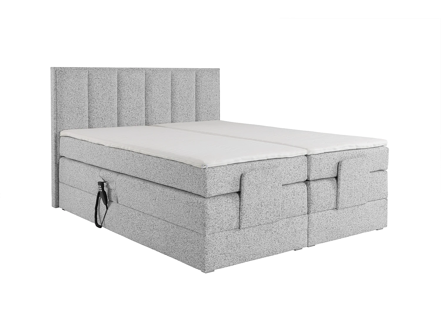 Komplett boxspring seng med hodegavl + elektrisk justerbare sengebunner + madrass + madrasstopp - 2 x 90 x 200 cm - Stoff - Grå - KALASI fra PALACIO
