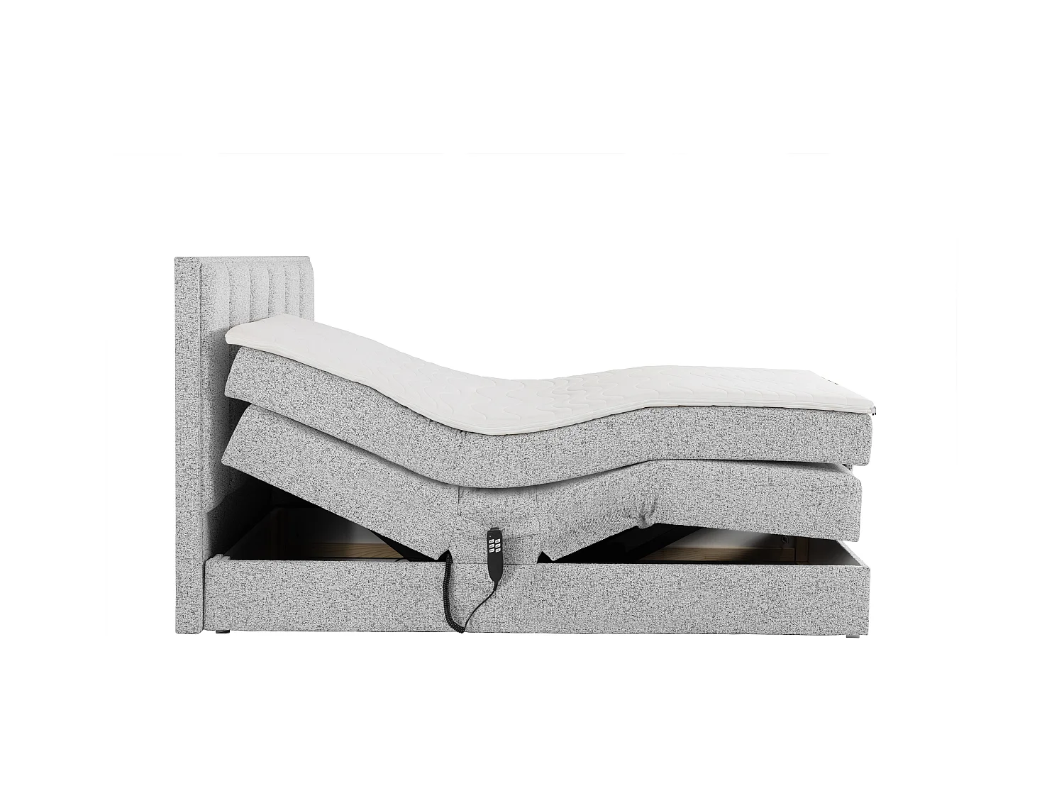 Ensemble complet boxspring tête de lit + sommiers relaxation électrique + matelas + surmatelas - 2 x 90 x 200 cm - Tissu - Gris - KALASI de PALACIO
