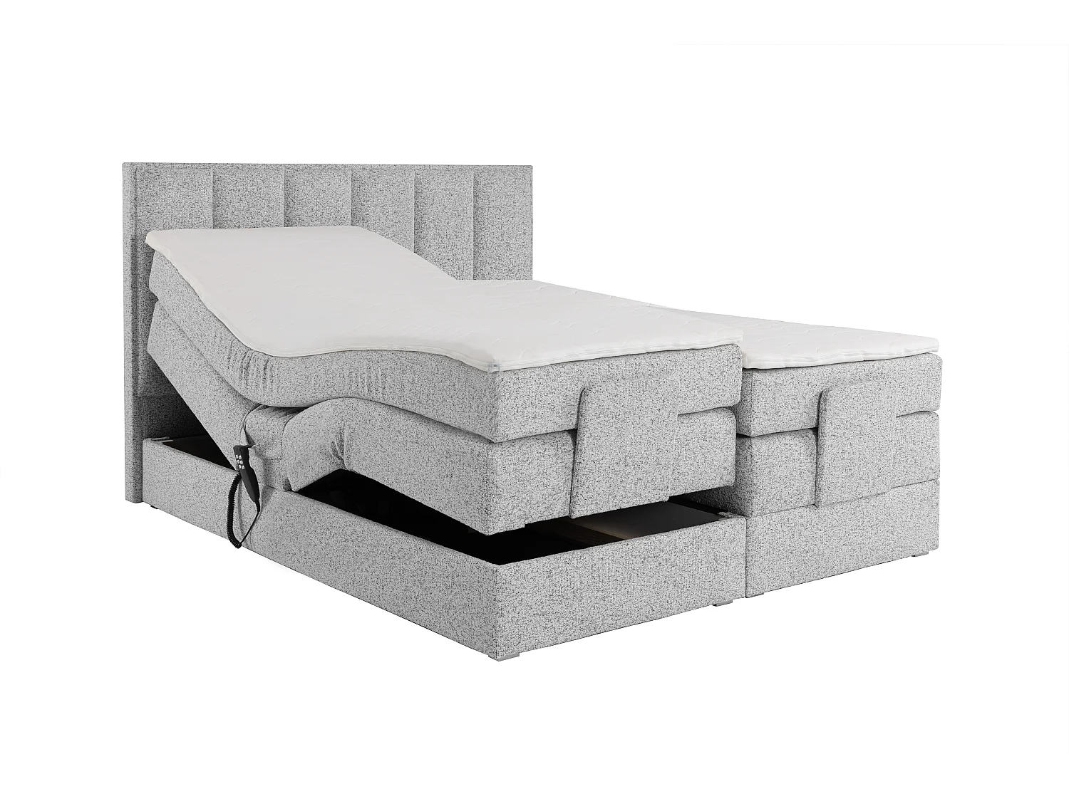 Ensemble complet boxspring tête de lit + sommiers relaxation électrique + matelas + surmatelas - 2 x 90 x 200 cm - Tissu - Gris - KALASI de PALACIO