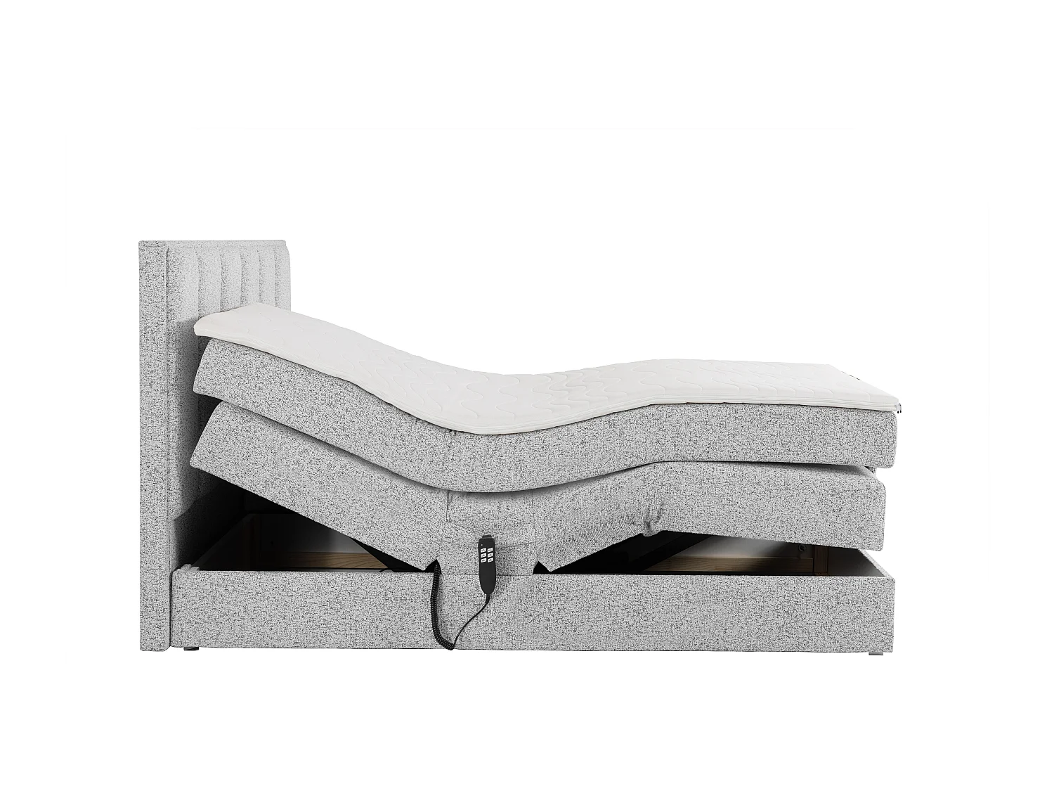 Ensemble complet boxspring tête de lit + sommiers relaxation électrique + matelas + surmatelas - 2 x 90 x 200 cm - Tissu - Gris - KALASI de PALACIO