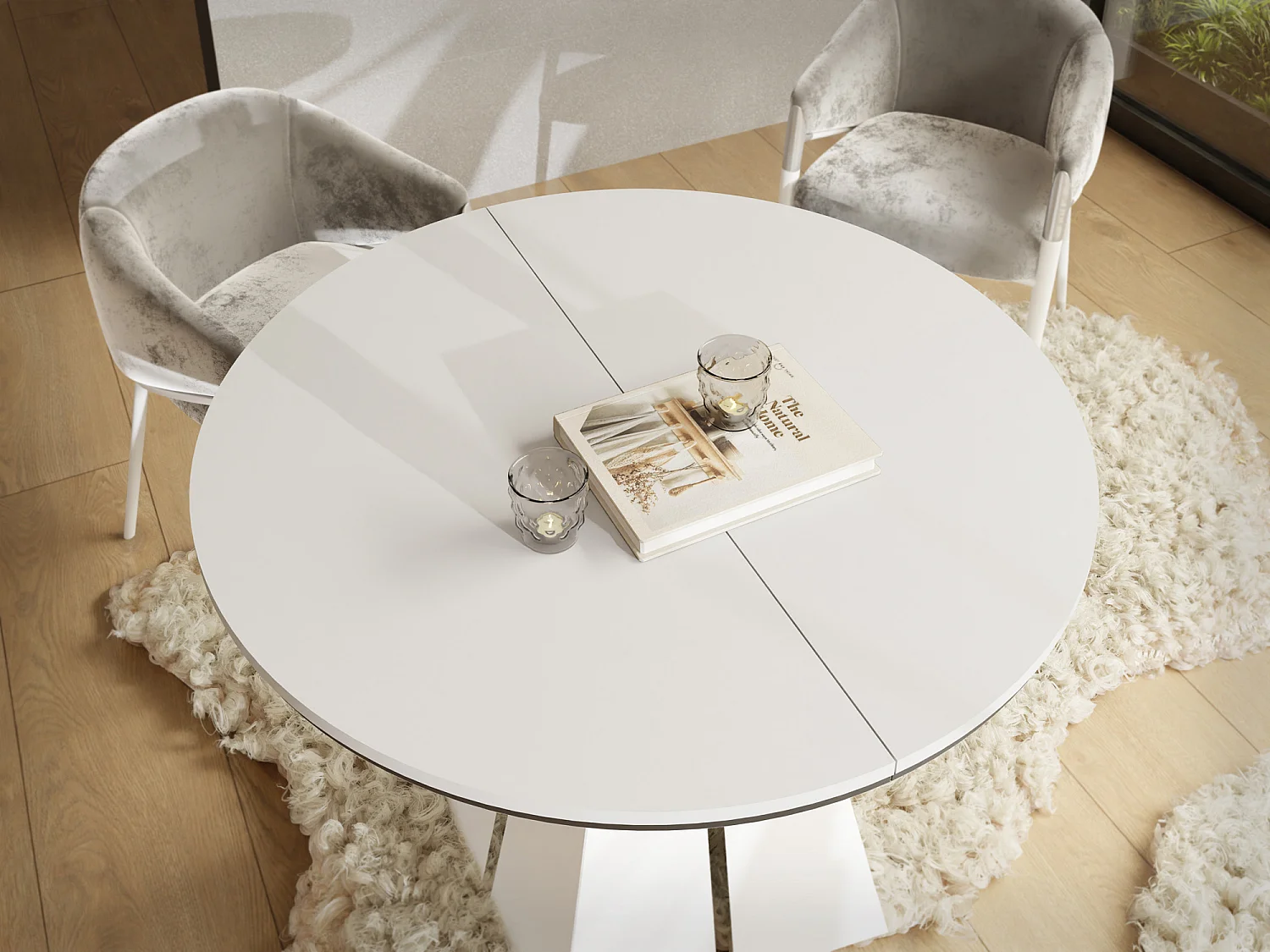 Table à Manger Ronde Extensible avec Piètement Métallique Blanc - Table Industrielle Moderne pour Salle à Manger - 100 cm à 180 cm - Fabriqué en UE - Béton Gris