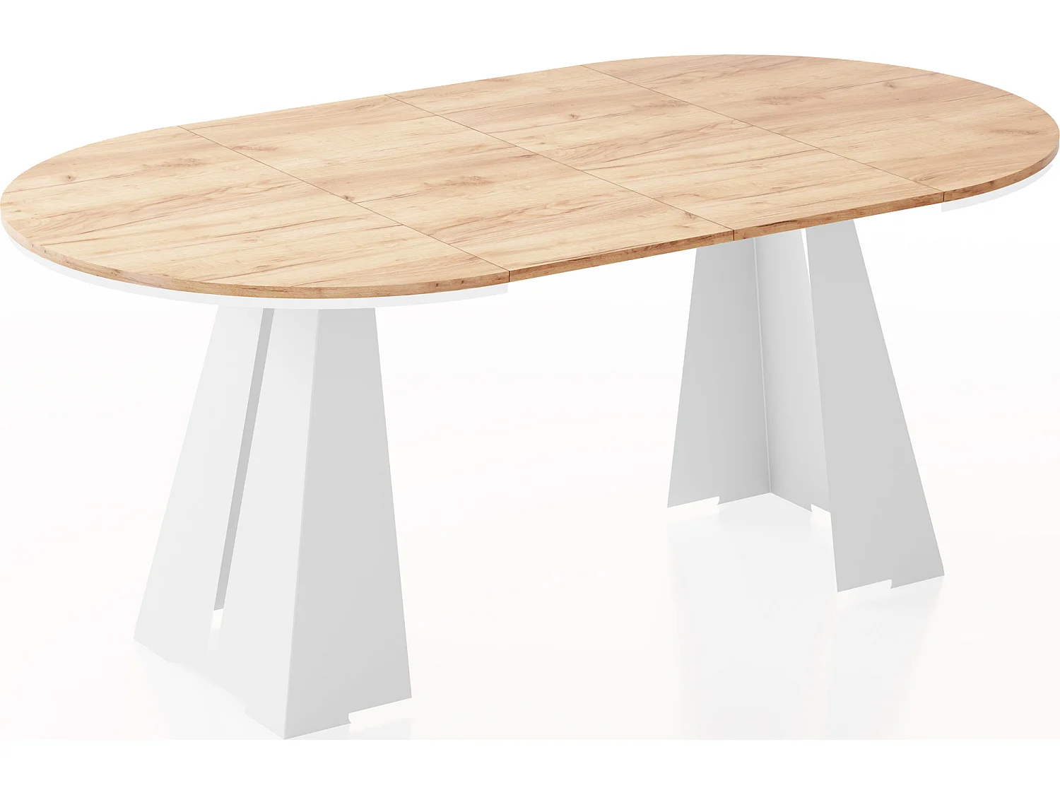 Runder ausziehbarer Esstisch mit weißem Metallgestell - moderner industrieller Tisch für Esszimmer oder Küche - 100 cm bis 180 cm - Made in EU - Craft Eiche