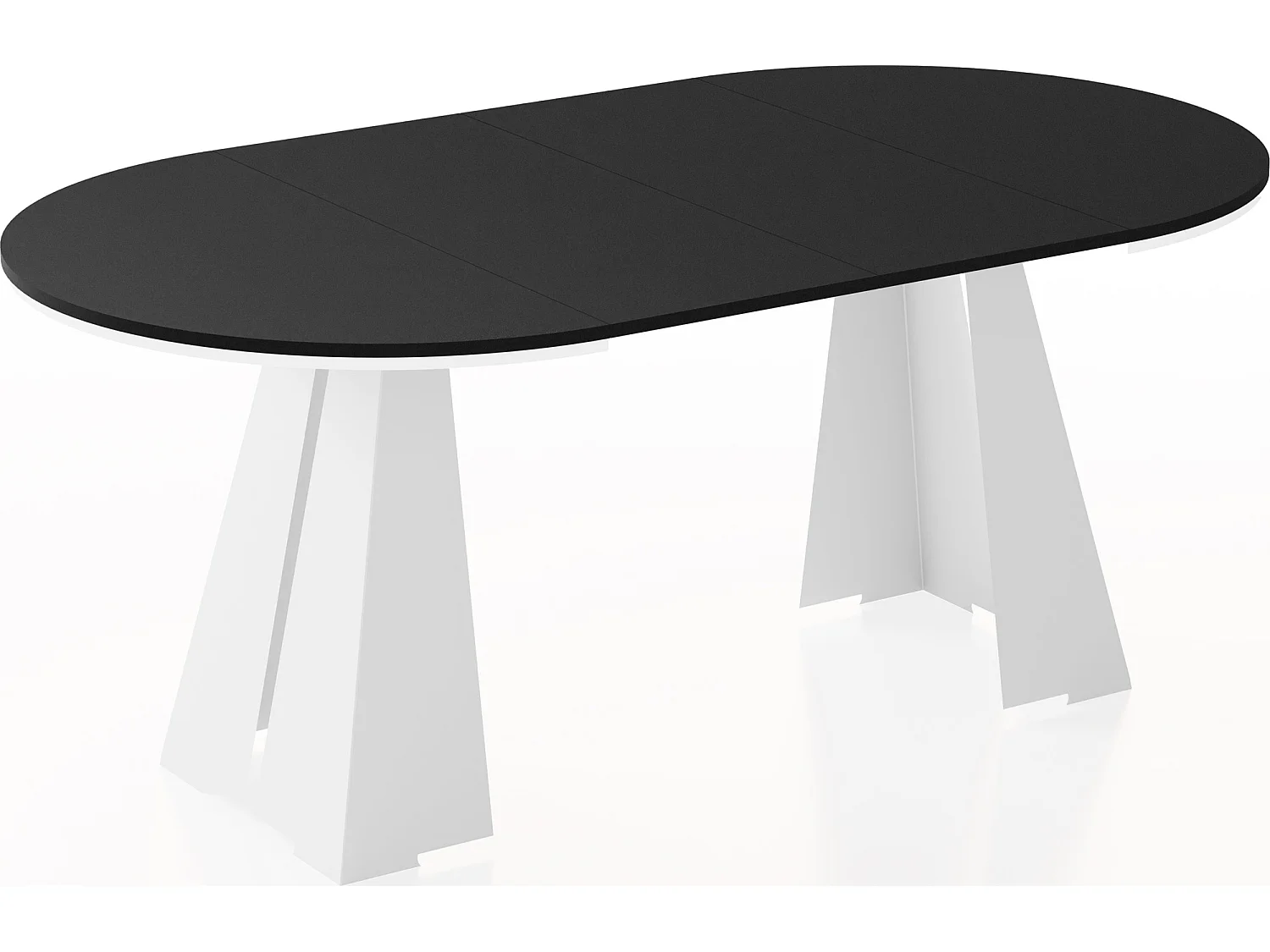 Runder ausziehbarer Esstisch mit weißem Metallgestell - moderner industrieller Tisch für Esszimmer oder Küche - 120 cm bis 200 cm - Made in EU - Schwarz
