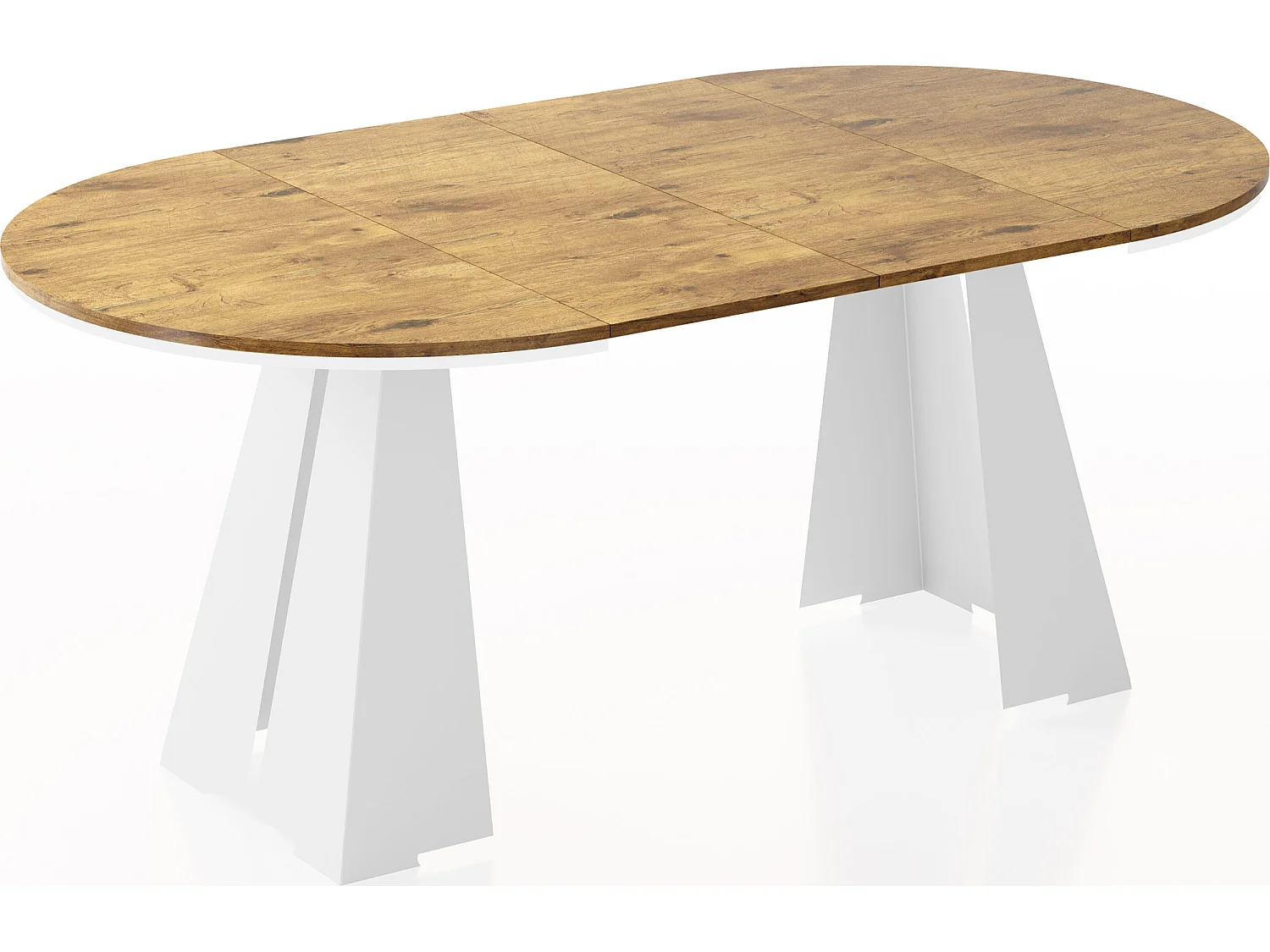 Runder ausziehbarer Esstisch mit weißem Metallgestell - moderner industrieller Tisch für Esszimmer oder Küche - 120 cm bis 200 cm - Made in EU - Lancelot Eiche