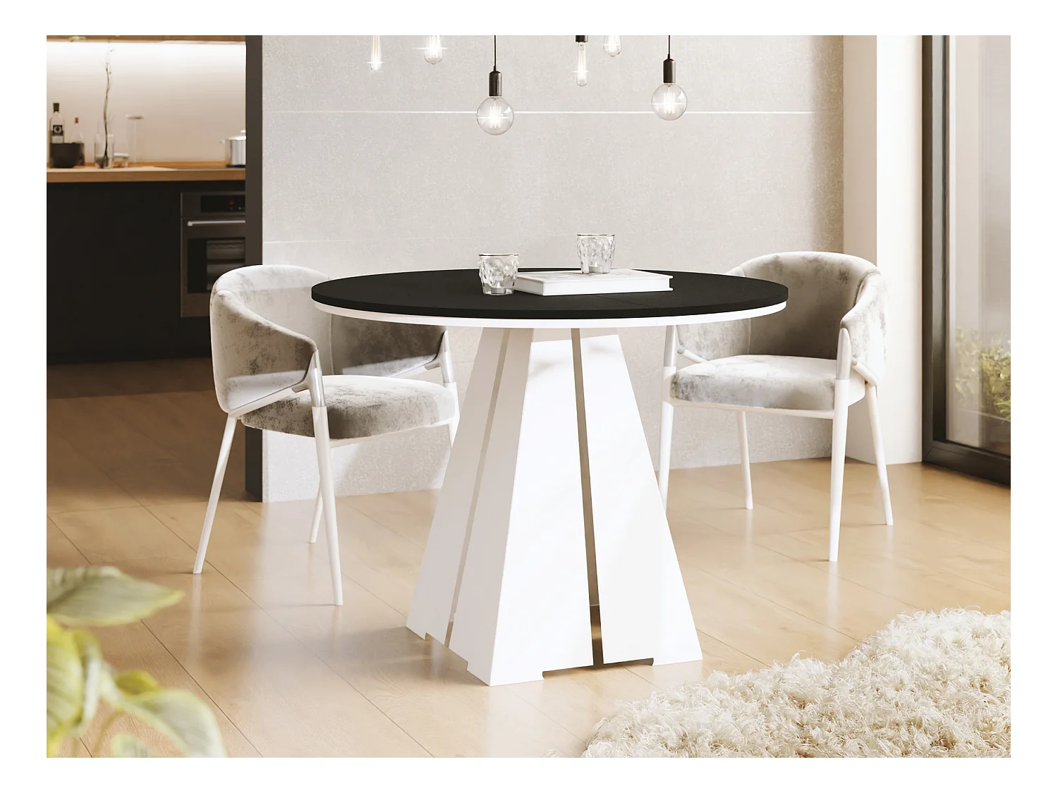 Table à Manger Ronde Extensible avec Piètement Métallique Blanc - Table Industrielle Moderne pour Salle à Manger - 100 cm à 180 cm - Fabriqué en UE - Noir