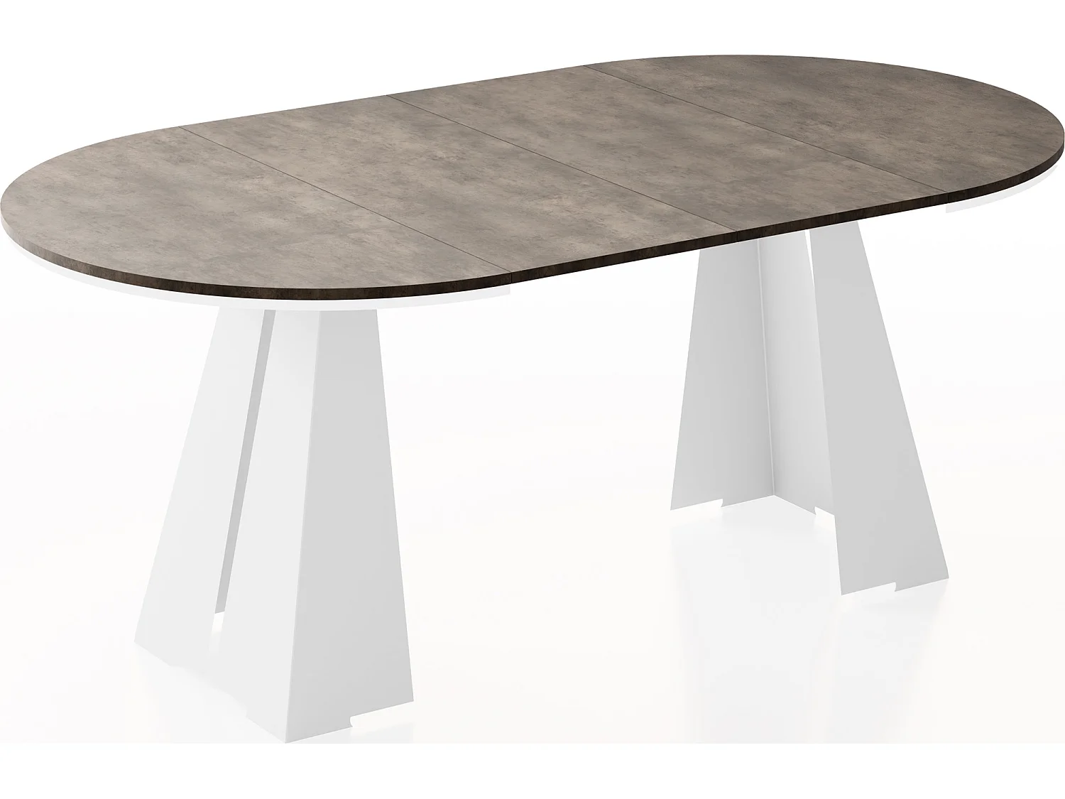 Runder ausziehbarer Esstisch mit weißem Metallgestell - moderner industrieller Tisch für Esszimmer oder Küche - 120 cm bis 200 cm - Made in EU - Chicago Beton