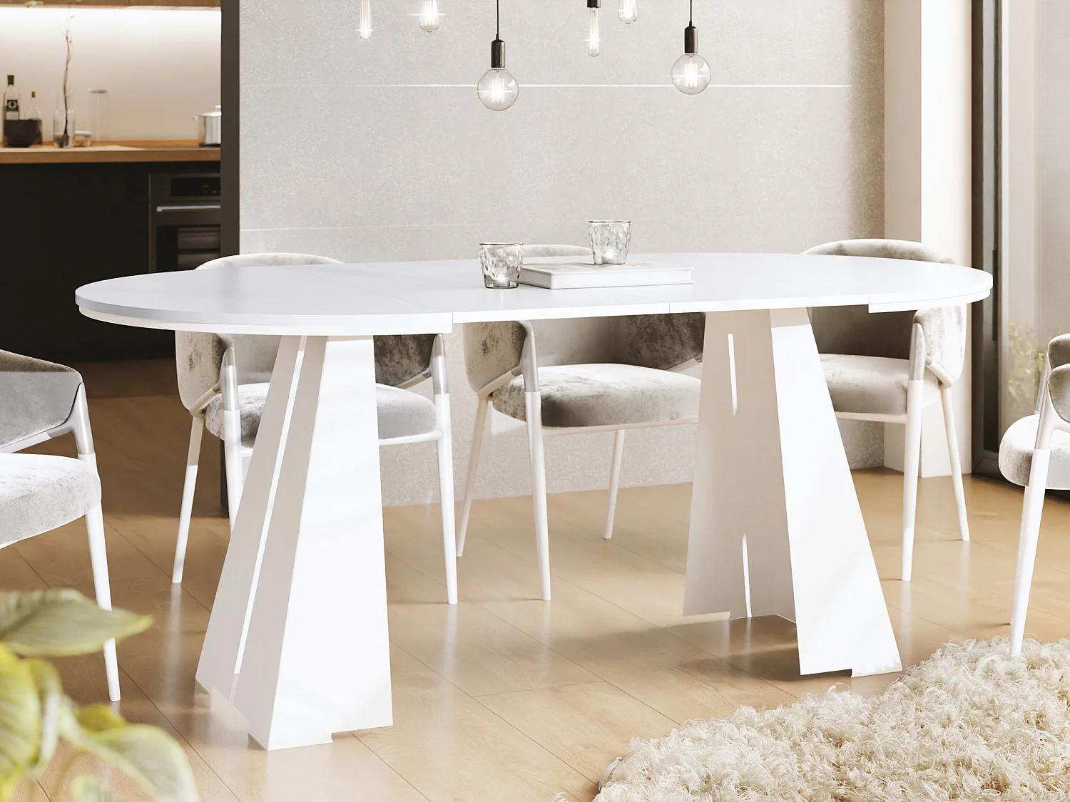 Table à Manger Ronde Extensible avec Piètement Métallique Blanc - Table Industrielle Moderne pour Salle à Manger - 120 cm à 200 cm - Fabriqué en UE - Blanc