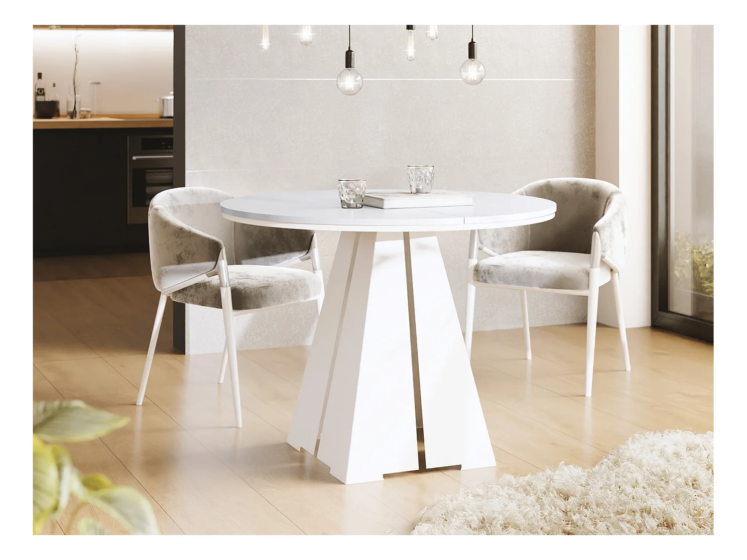 Runder ausziehbarer Esstisch mit weißem Metallgestell - moderner industrieller Tisch für Esszimmer oder Küche - 120 cm bis 200 cm - Made in EU - Weiß