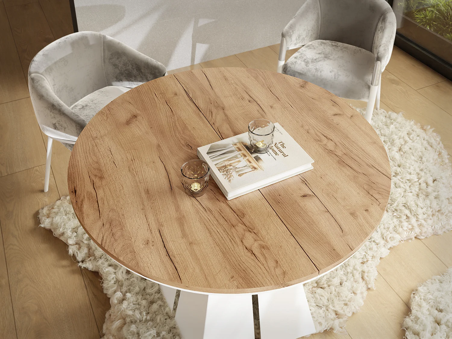 Runder ausziehbarer Esstisch mit weißem Metallgestell - moderner industrieller Tisch für Esszimmer oder Küche - 120 cm bis 200 cm - Made in EU - Craft Eiche