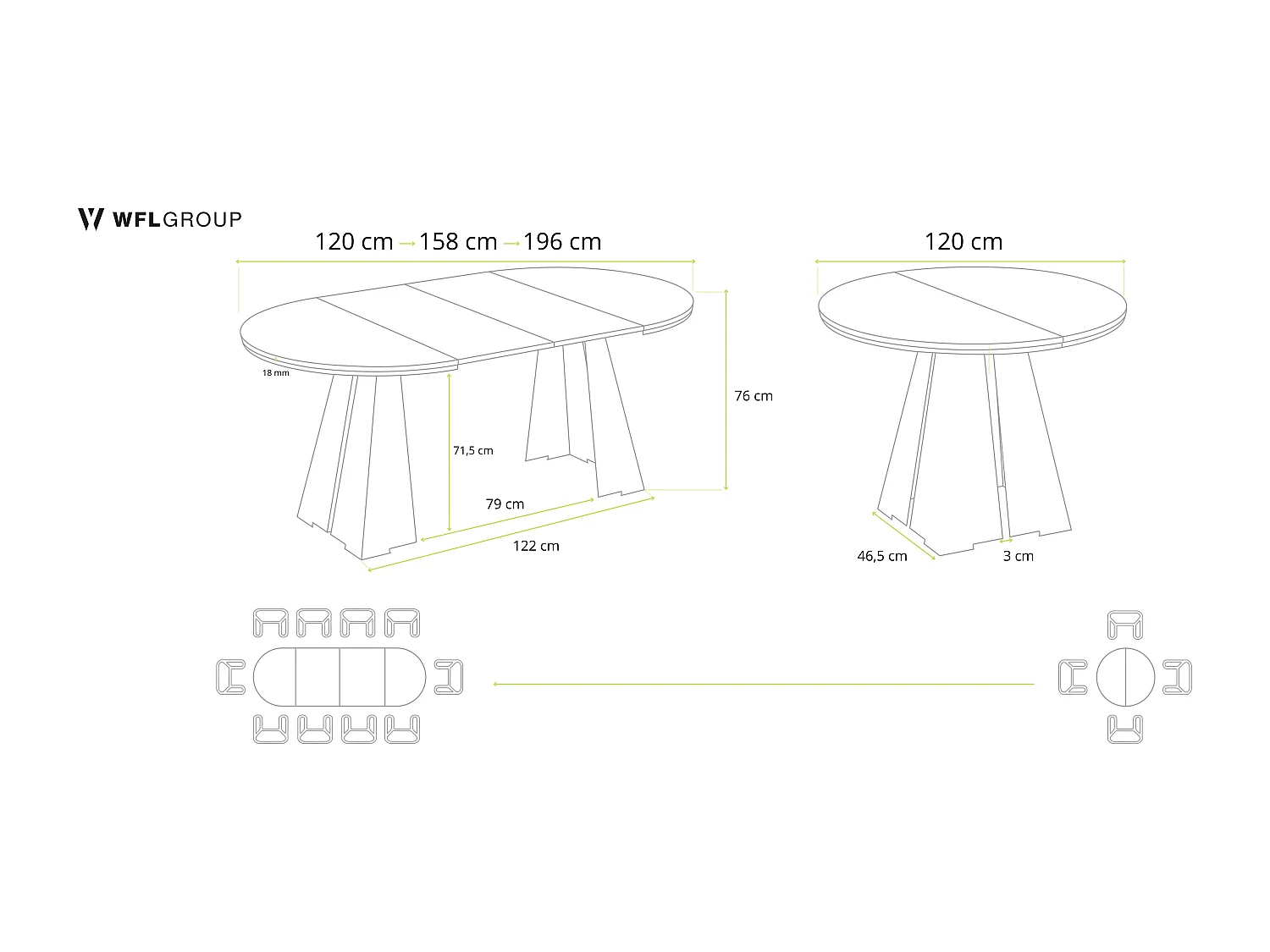 Table à Manger Ronde Extensible avec Piètement Métallique Blanc - Table Industrielle Moderne pour Salle à Manger - 120 cm à 200 cm - Fabriqué en UE - Béton Gris