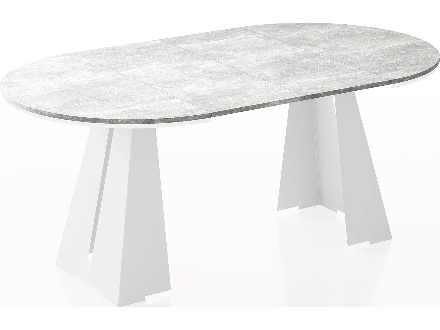 Table à Manger Ronde Extensible avec Piètement Métallique Blanc - Table Industrielle Moderne pour Salle à Manger - 120 cm à 200 cm - Fabriqué en UE - Béton Gris