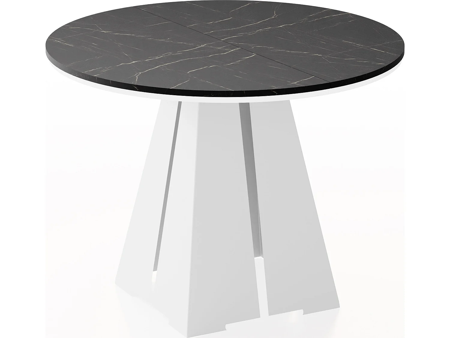 Runder Ausziehbarer Esstisch mit Weißem Metallgestell - Moderner Industrieller Tisch für Esszimmer oder Küche - 120 cm bis 200 cm - Made in EU - Marmor Schwarz