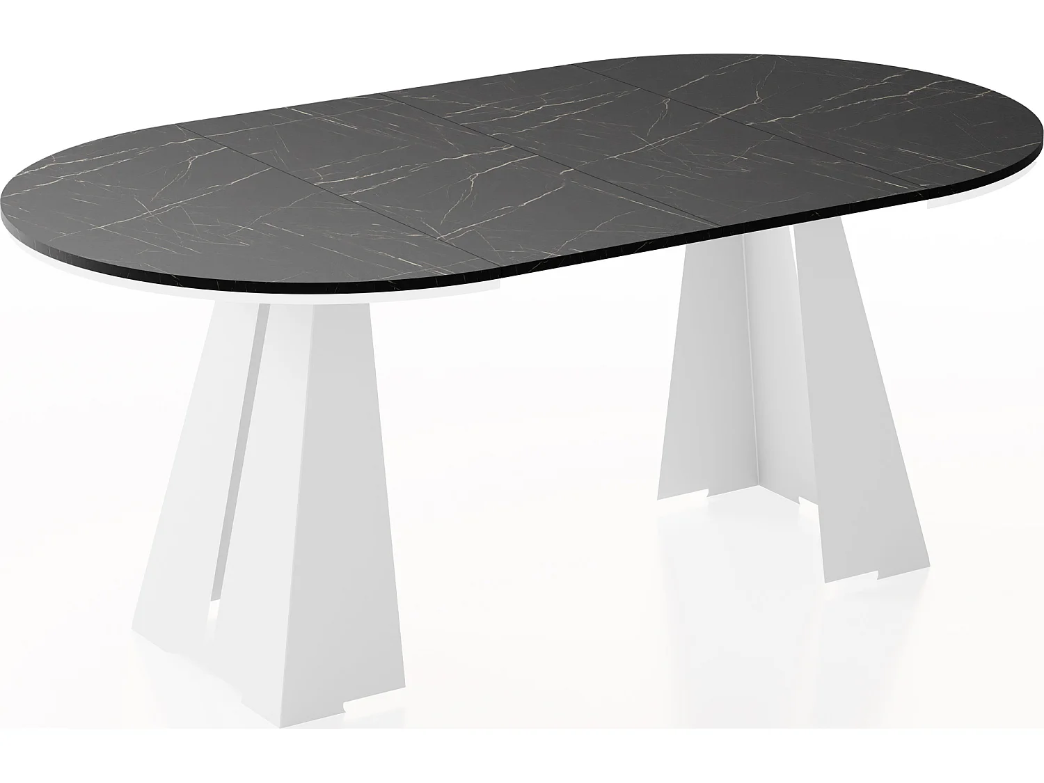 Runder Ausziehbarer Esstisch mit Weißem Metallgestell - Moderner Industrieller Tisch für Esszimmer oder Küche - 100 cm bis 180 cm - Made in EU - Marmor Schwarz