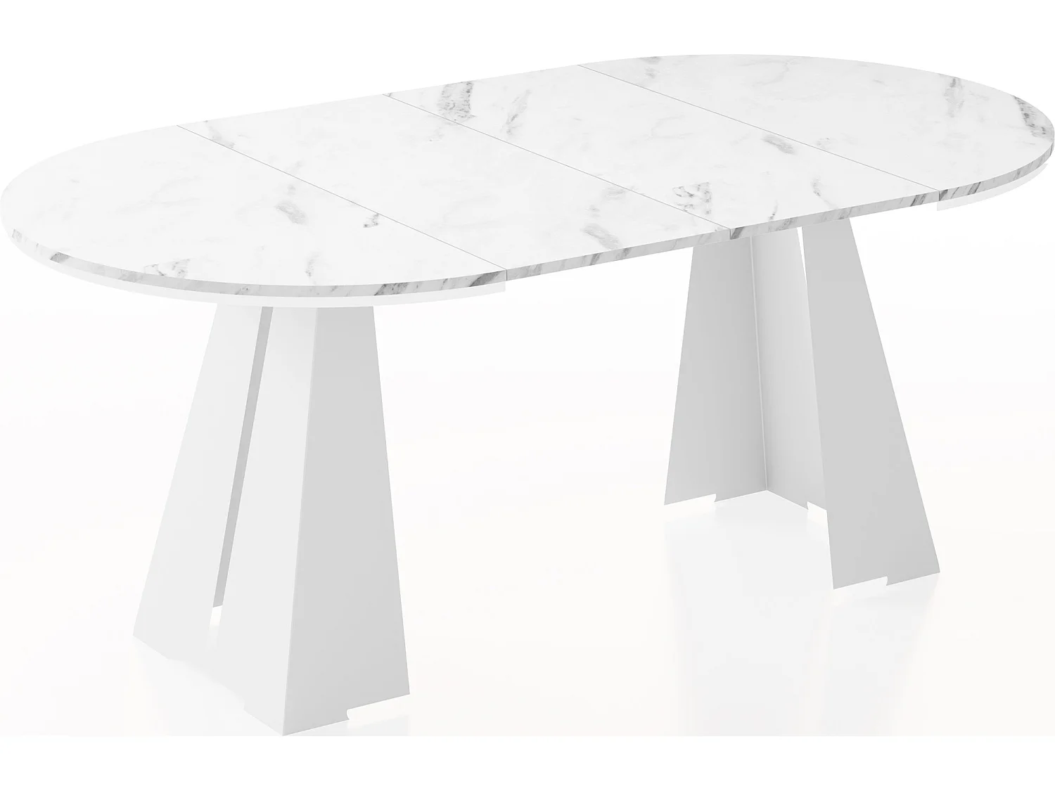 Table à Manger Ronde Extensible avec Piètement Métallique Blanc - Table Industrielle Moderne pour Salle à Manger - 120 cm à 200 cm - Fabriqué en UE - Marbre Blanc