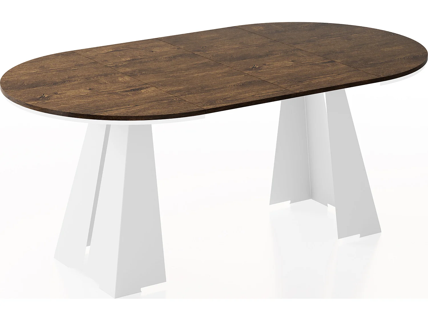 Runder ausziehbarer Esstisch mit weißem Metallgestell - moderner industrieller Tisch für Esszimmer oder Küche - 120 cm bis 200 cm - Made in EU - Lefkas Eiche