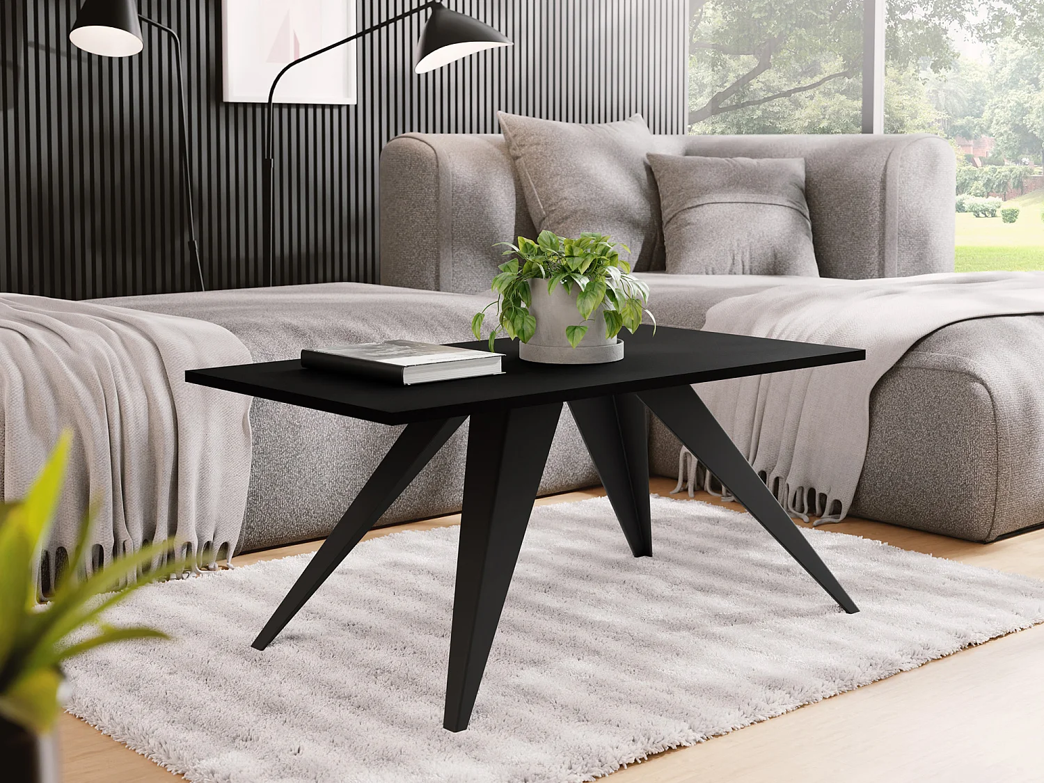Couchtisch Vance 120 x 60 cm - Beistelltisch Rechteckig, Wohnzimmertisch Industrial - Sofatisch mit Metallgestell Schwarz - Kaffeetisch Modern - Schwarz