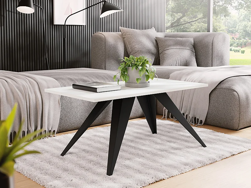 Couchtisch Vance 120 x 60 cm - Beistelltisch Rechteckig, Wohnzimmertisch Industrial - Sofatisch mit Metallgestell Schwarz - Kaffeetisch Modern - Weiß
