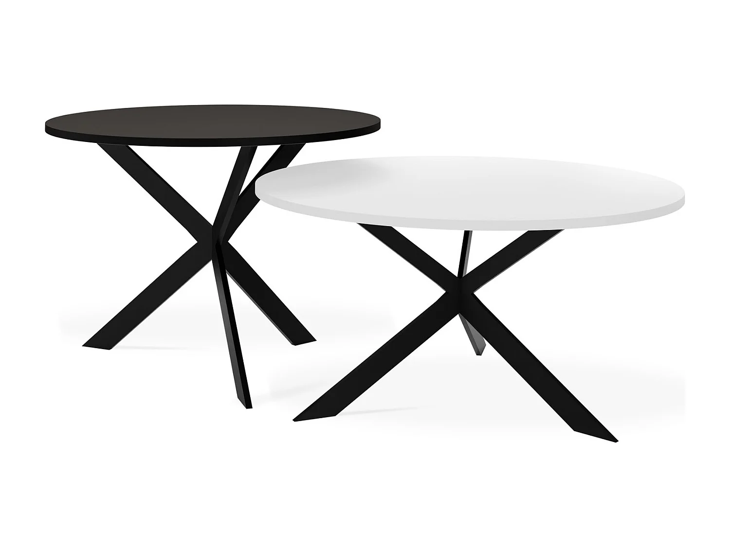 Set de 2 Tables Basses Rondes Lev Ø75/58 cm - Tables Gigognes Style Industriel - Piètement Métal Noir, Tables de Salon - Blanc et Noir