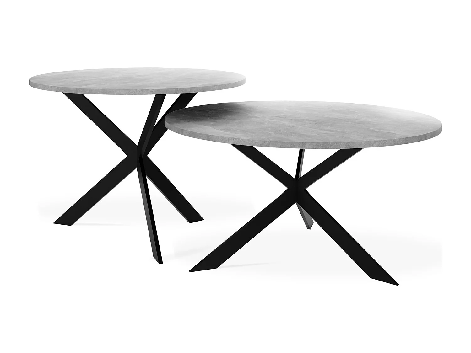 Couchtisch Set Lev - 2er Beistelltisch Rund (Ø75/58 cm) - Wohnzimmertisch Industrial, Satztisch mit Metallgestell Schwarz - Kaffeetisch Modern - Beton Grau