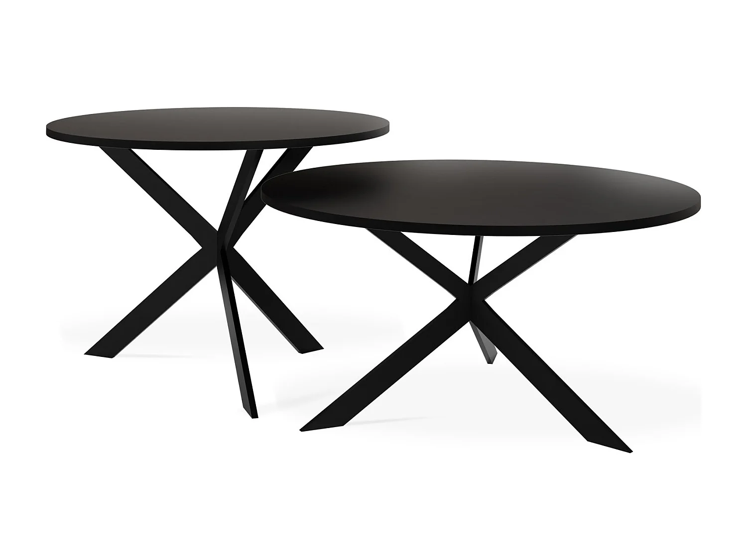 Couchtisch Set Lev - 2er Beistelltisch Rund (Ø75/58 cm) - Wohnzimmertisch Industrial, Satztisch mit Metallgestell Schwarz - Kaffeetisch Modern - Schwarz