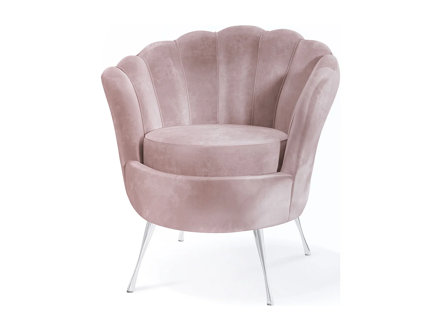 Fauteuil Coquille Cara - Fauteuil Cocktail En Velours, Design Art Déco, Pieds Argentés, 82x55x70cm Rose Flamant