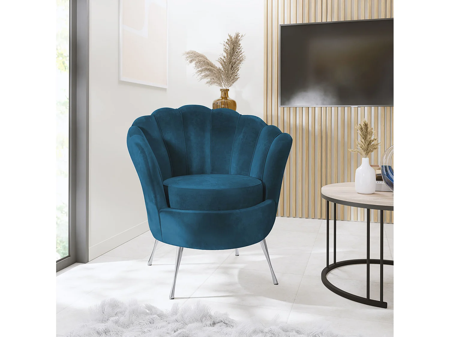 Fauteuil Coquille Cara - Fauteuil Cocktail En Velours, Design Art Déco, Pieds Argentés, 82x55x70cm Vert