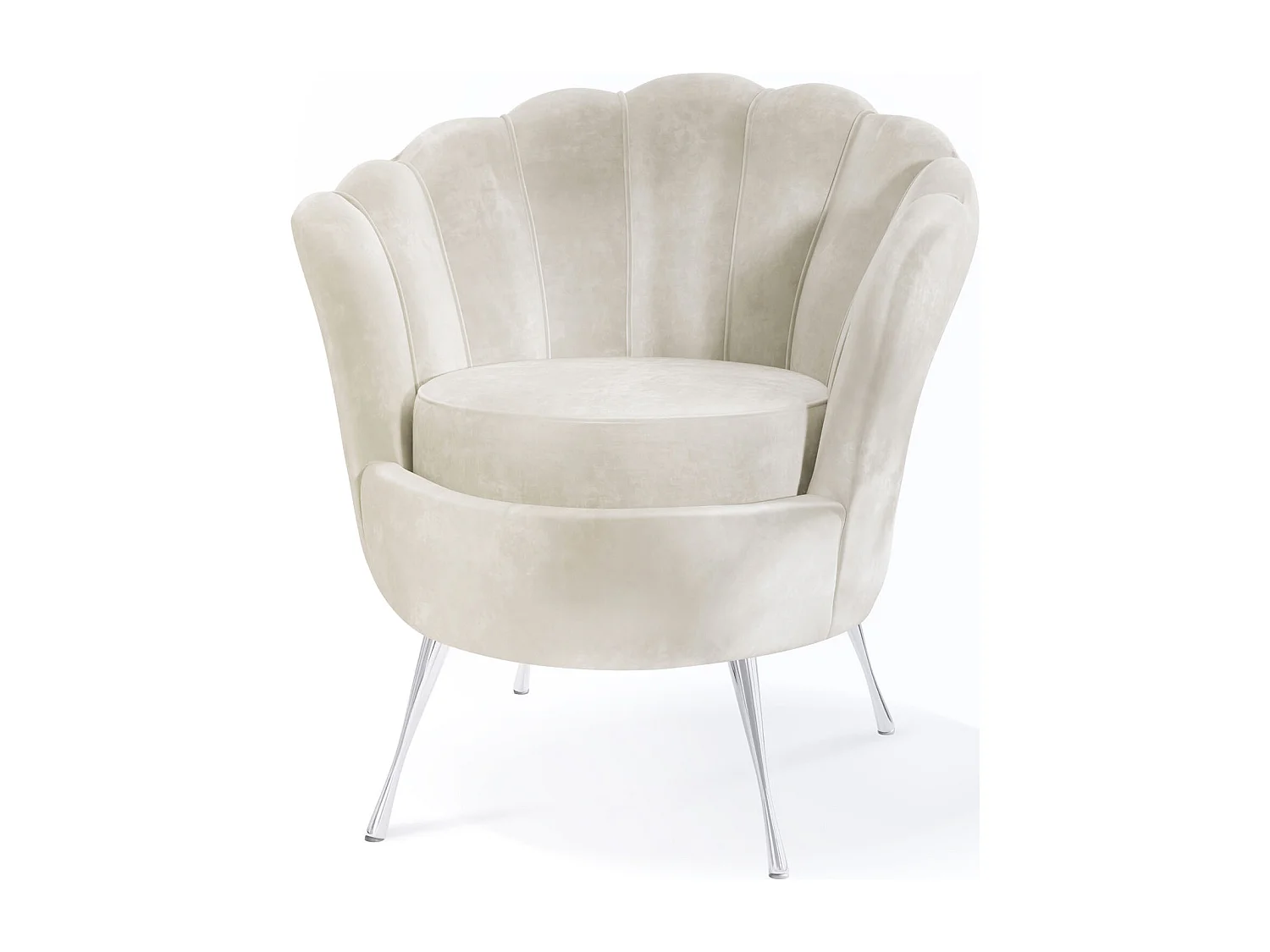 Fauteuil Coquille Cara - Fauteuil Cocktail En Velours Beige, Design Art Déco, Pieds Argentés, 82x55x70cm Crème