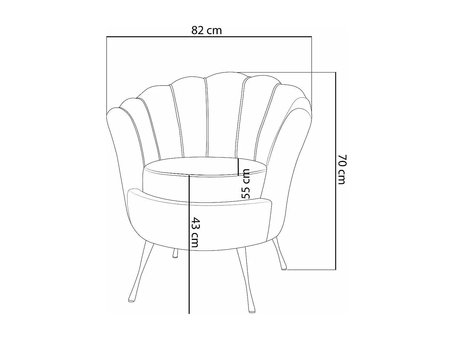 Fauteuil Coquille Cara - Fauteuil Cocktail En Velours Beige, Design Art Déco, Pieds Argentés, 82x55x70cm Crème