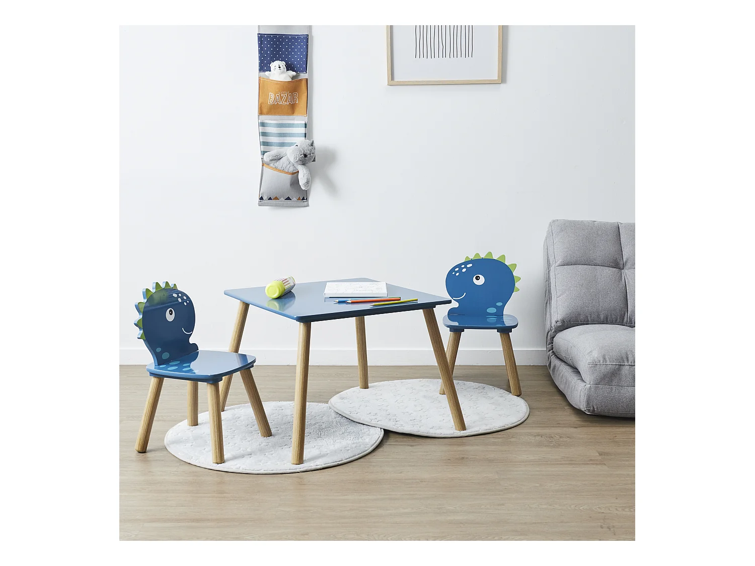 Table Et 2 Chaises Dino Bleu, Marron
