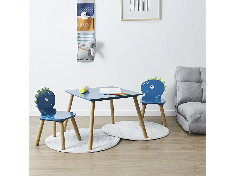 Table Et 2 Chaises Dino Bleu, Marron