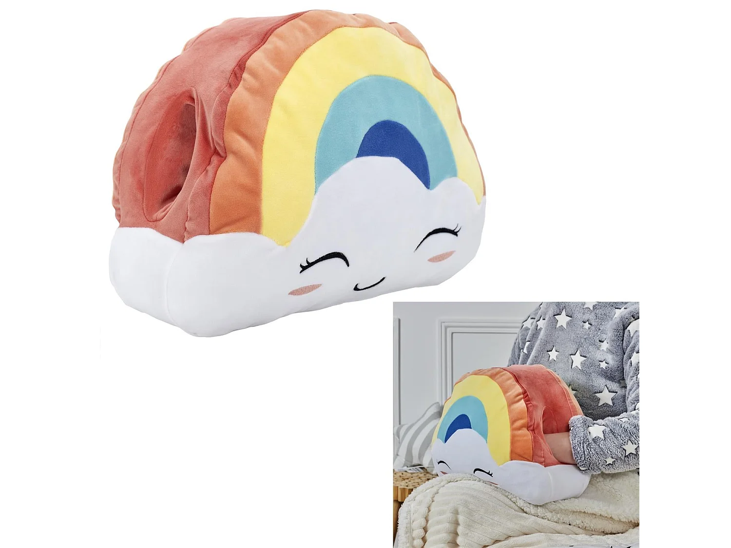 Peluche Manchon Arc-en-Ciel Kawaii M6 - Douceur et Couleurs pour vos Mains