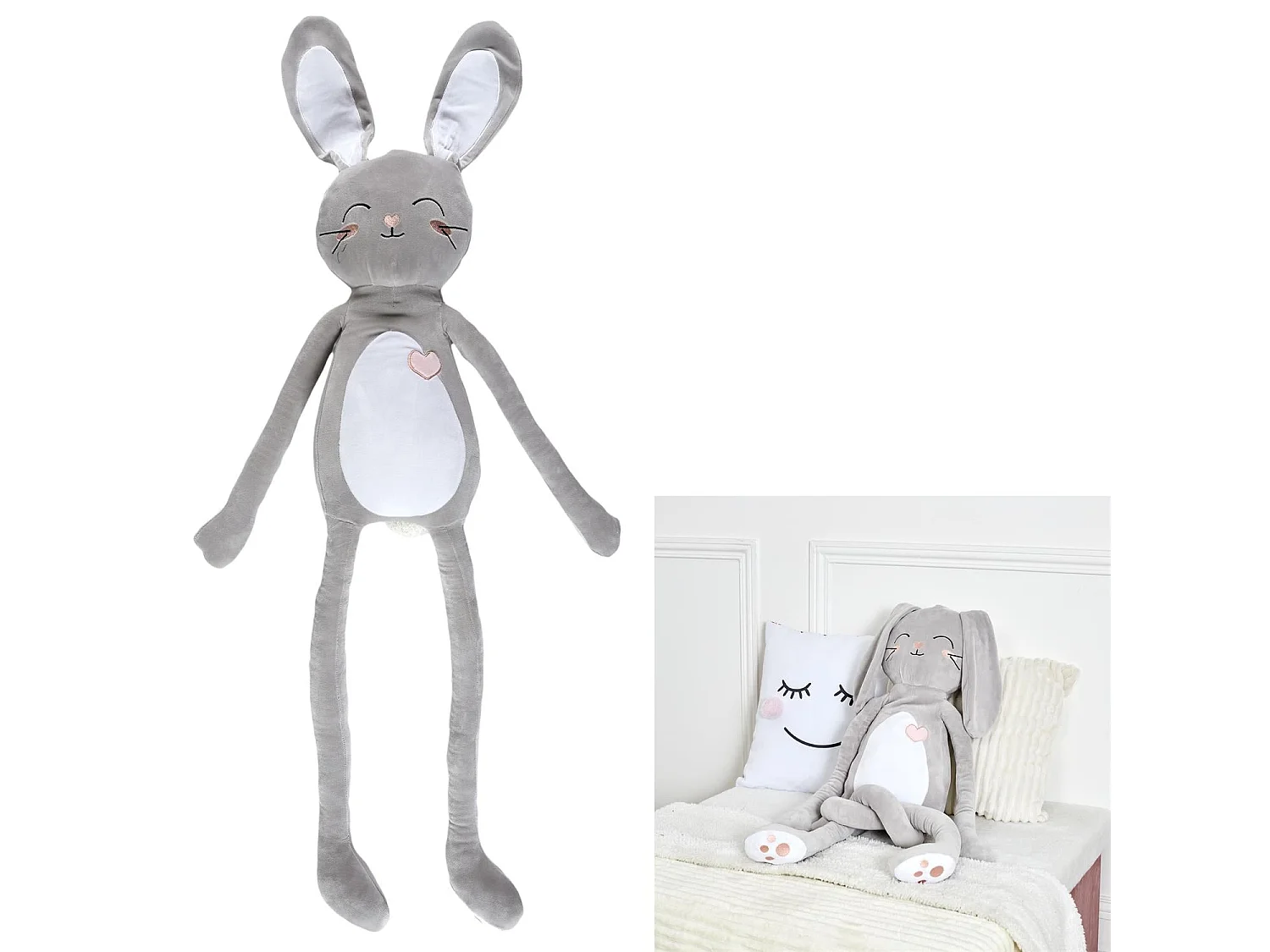 Peluche Lapin Longues Pattes à Nouer Kawaii M6 - Gris