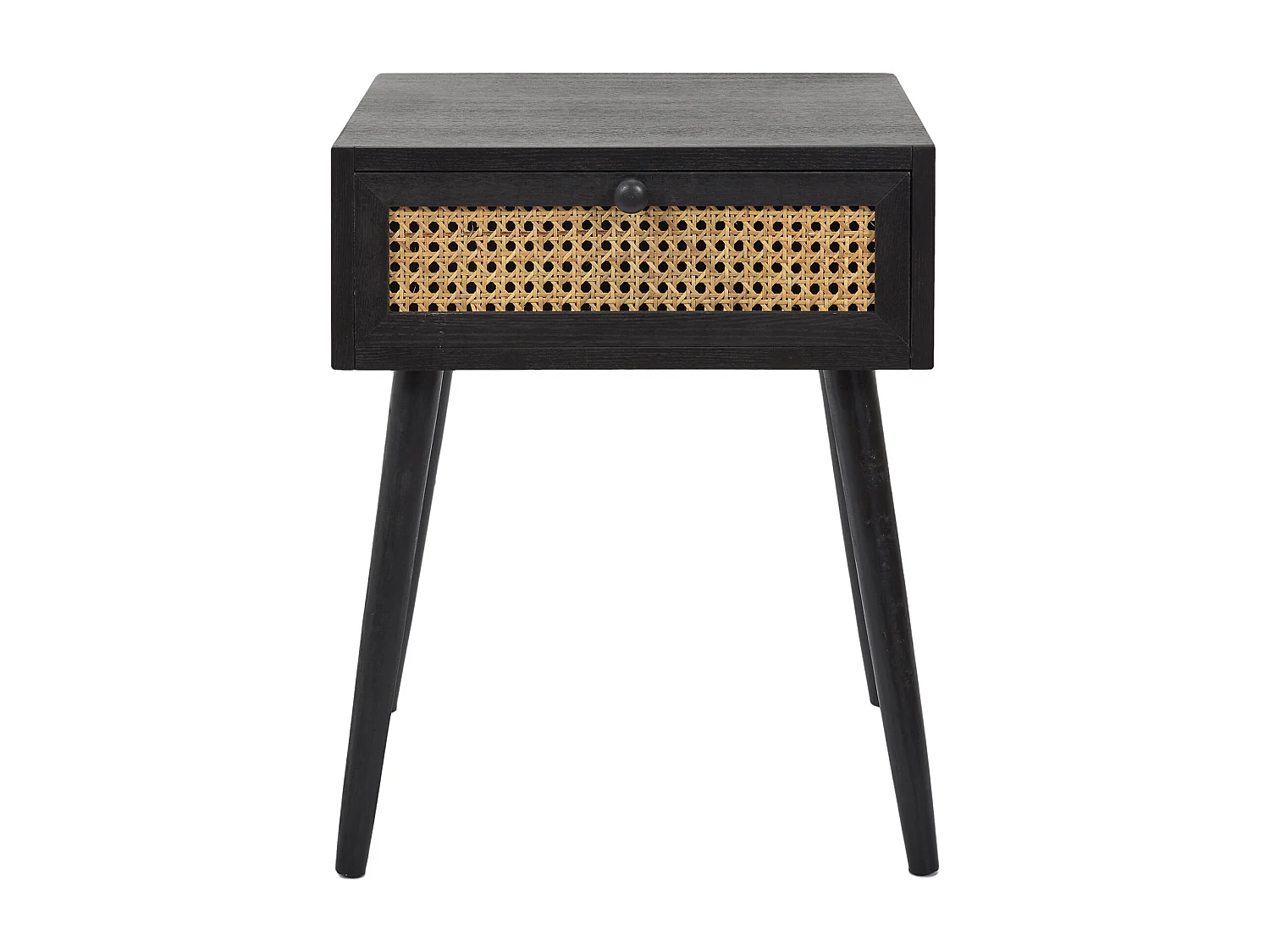 Table de chevet design avec cannage et tiroir de rangement en pin noir