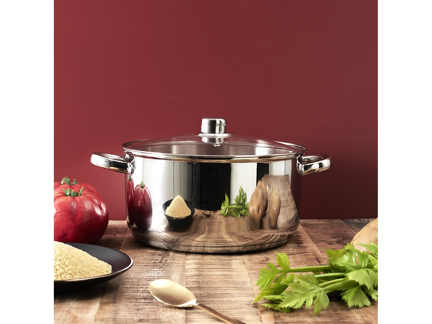 Faitout en métal avec couvercle en verre pour induction 7L M4