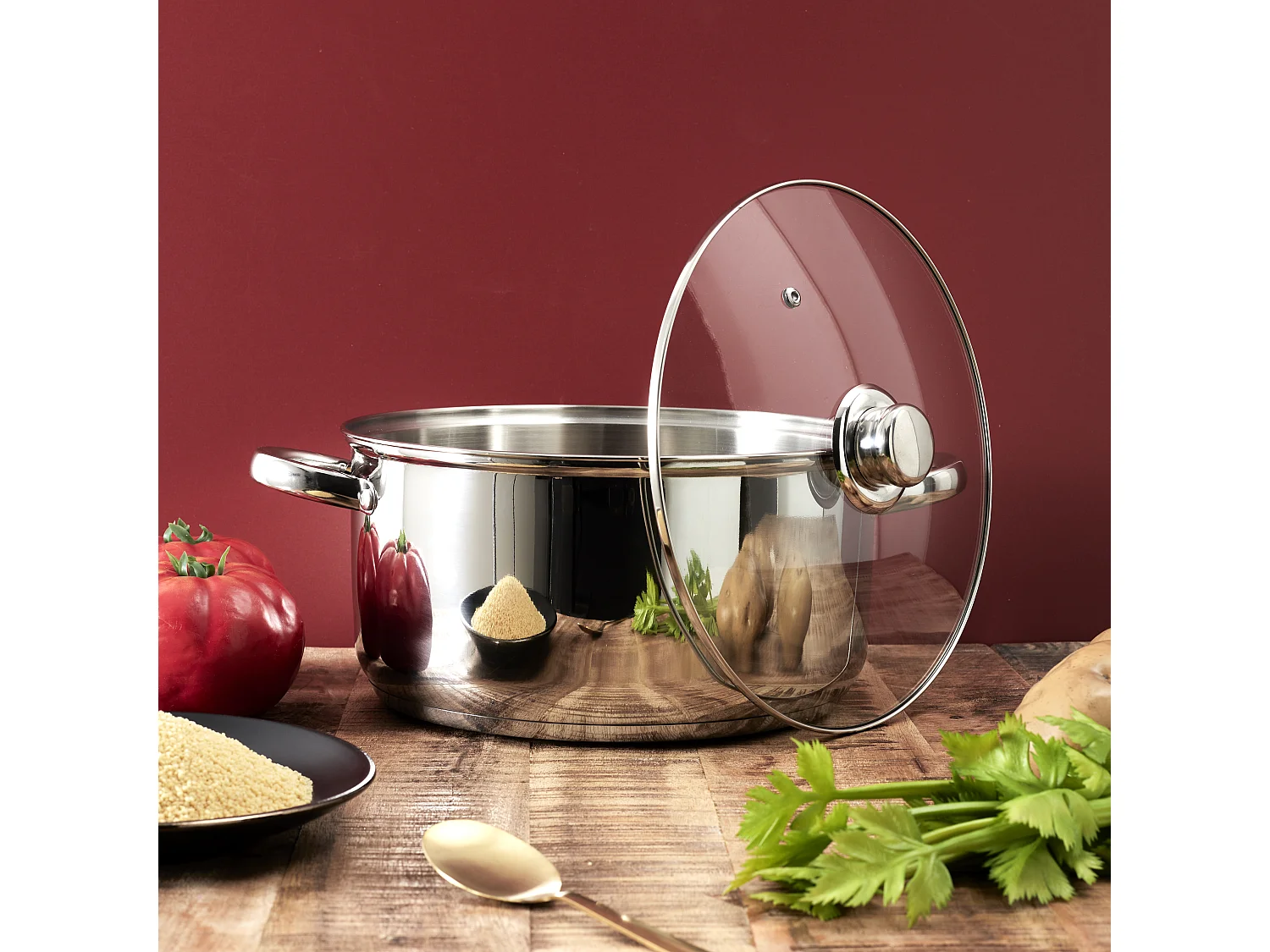 Faitout en métal avec couvercle en verre pour induction 7L M4