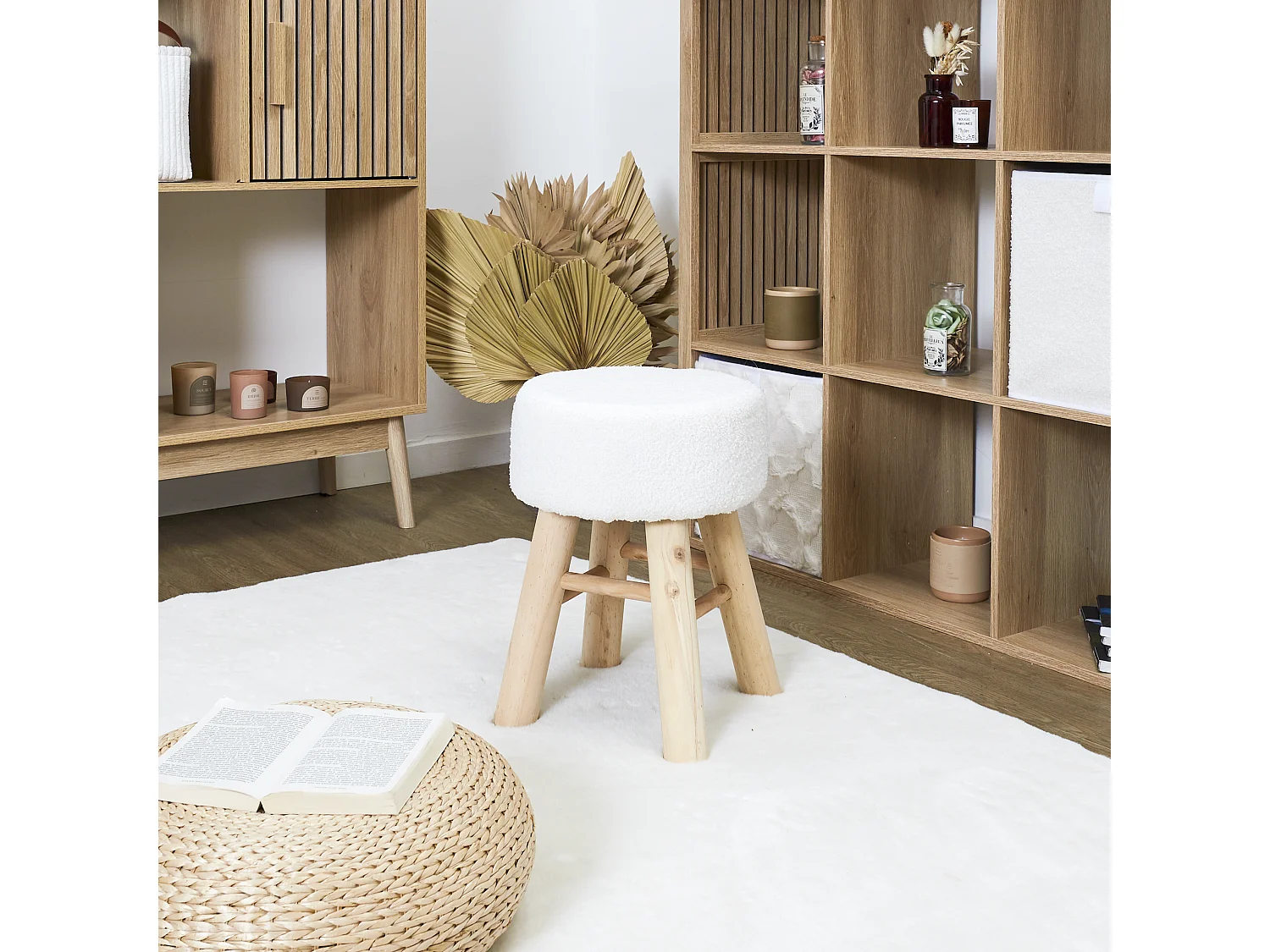 Tabouret Bouclette Hera - Lot De 2 Blanc, Marron