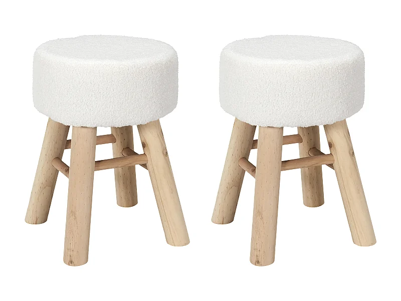 Tabouret Bouclette Hera - Lot De 2 Blanc, Marron